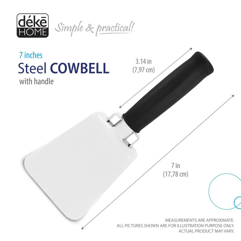 Deke Home - 2 Pack 7 Inch Steel Cowbells with Handle, Loud Noise Makers for Football, Sports, Parties, Competitions, School Spirit & Safety, Large Hand Bell for Cheering & Percussion Instrument - Image 2